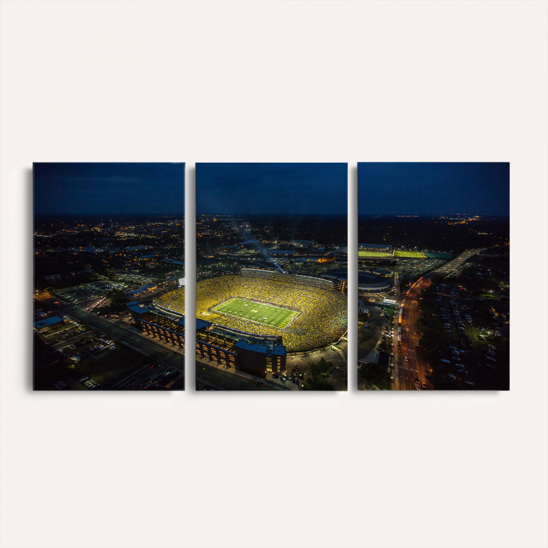 Michigan Stadium Night Game Wall Art | Sports Arena Aerial View Canvas