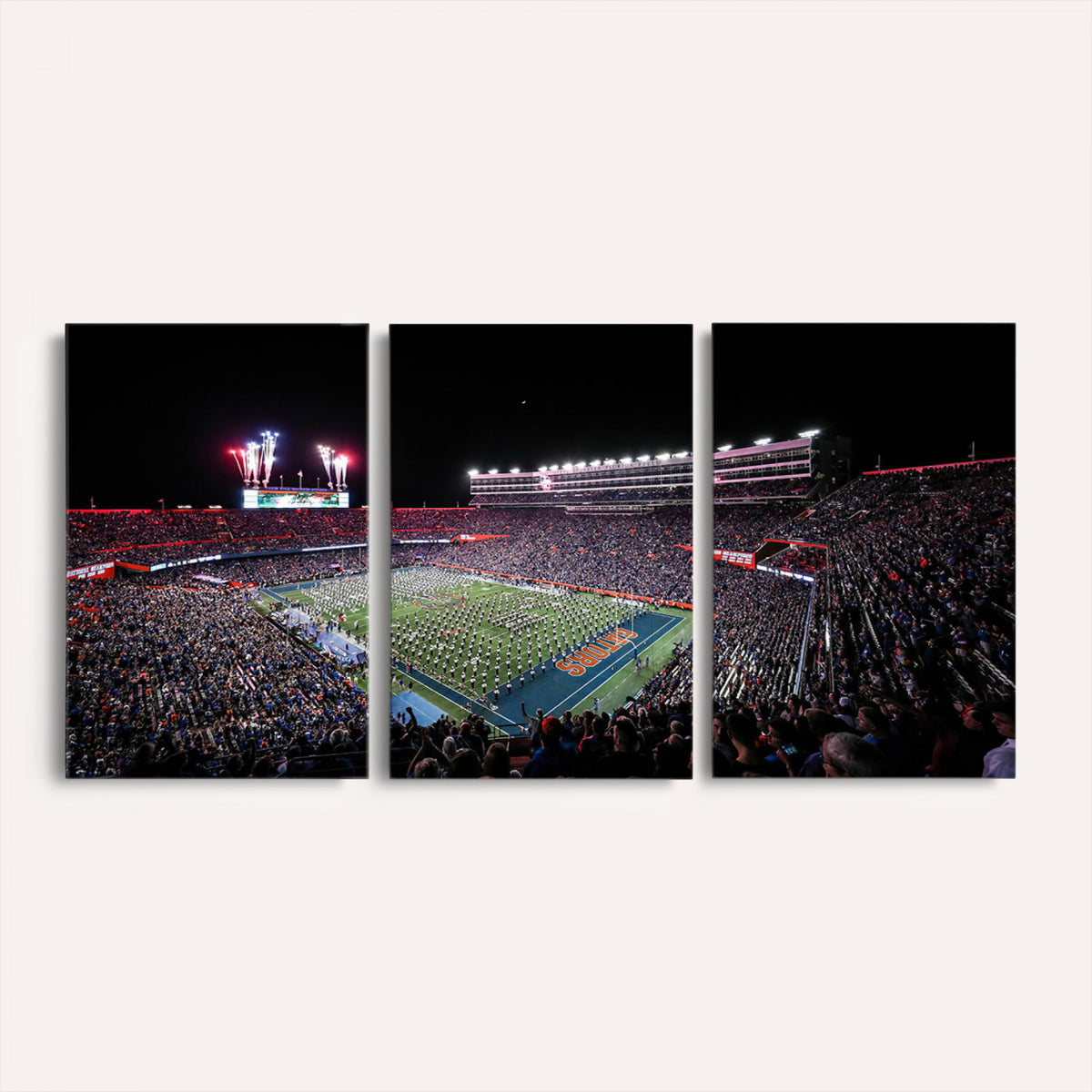 46899-MGV-CV-36X24 - Ben Hill Griffin Stadium Night Game Triple Canvas Wall Art - Florida Gators Football Match