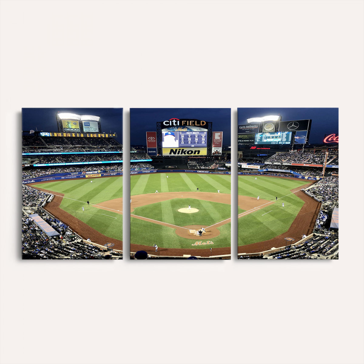 87666-MGV-CV-36X24 - Citi Field Wall Art Print | 3-Panel New York Mets Baseball Stadium Canvas Print | Framed Sports