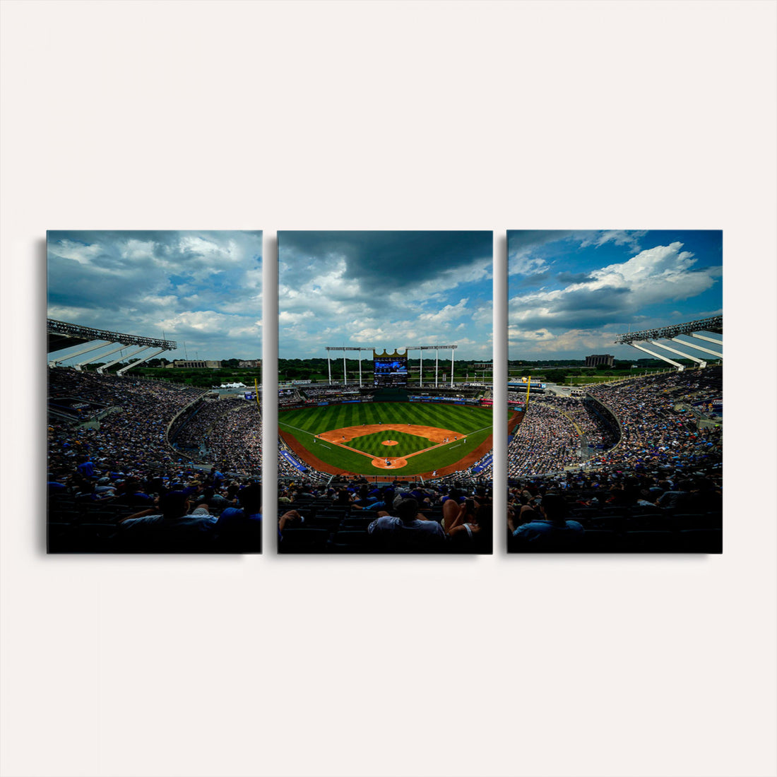 3-Panel Kauffman Stadium Wall Art Print | Large Kansas City Royals Baseball Canvas