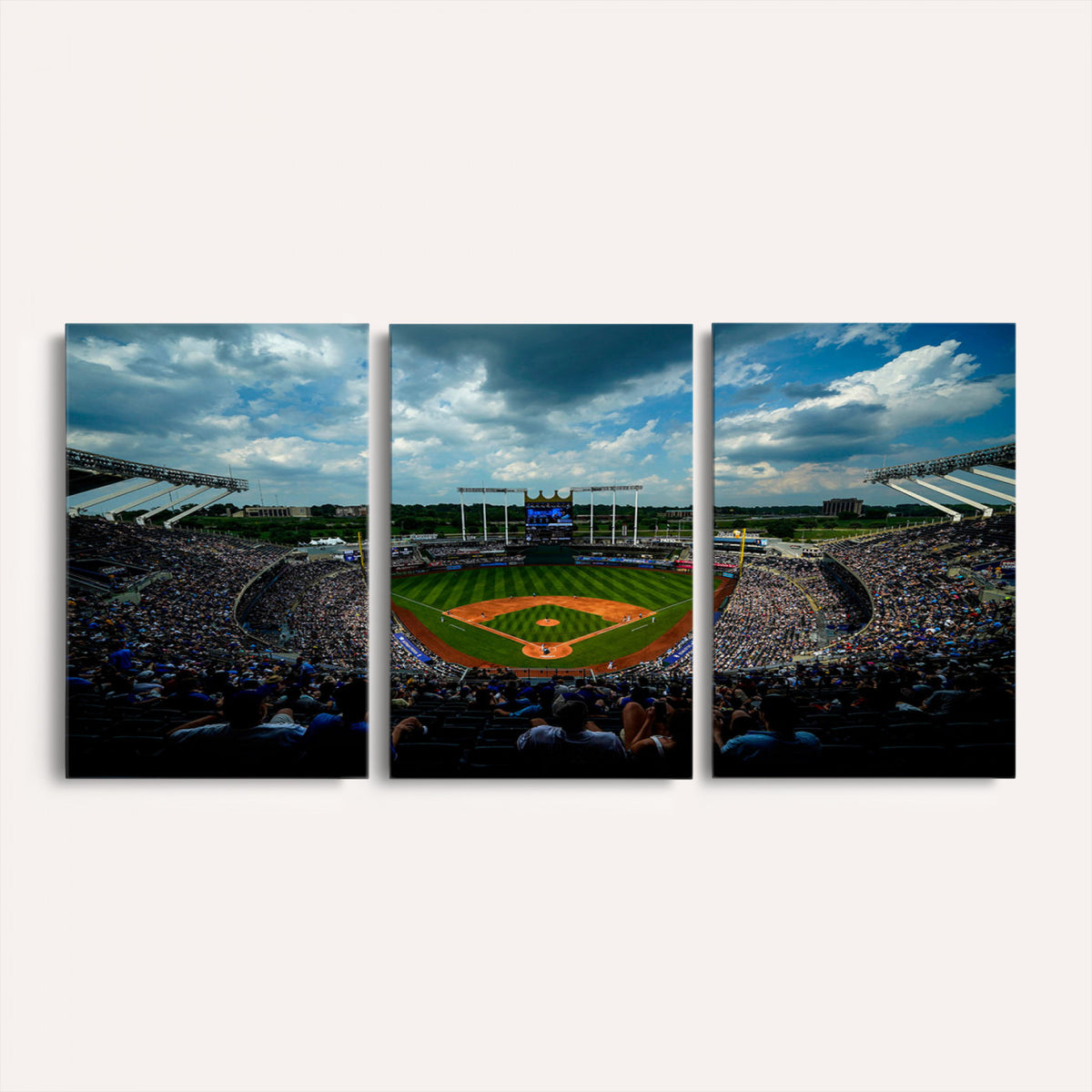 37127-MGV-CV-36X24 - 3-Panel Kauffman Stadium Wall Art Print | Large Kansas City Royals Baseball Canvas