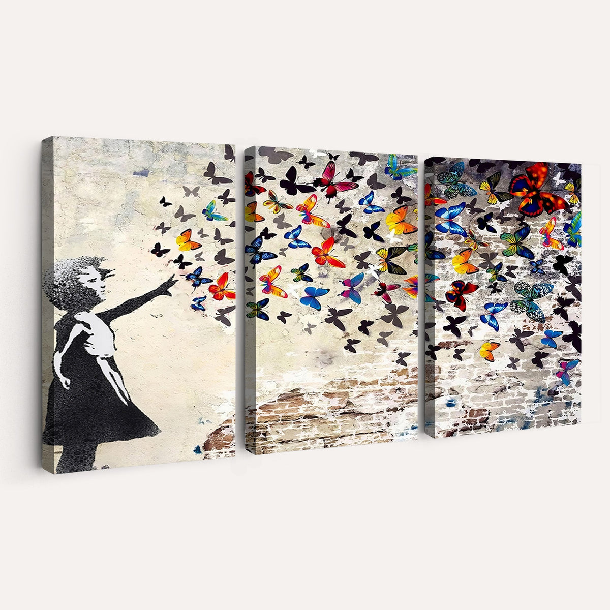 97895-MGV-CV-24X16 - Banksy Graffiti Wall Art Canvas Print, Girl Releasing Vibrant Butterflies