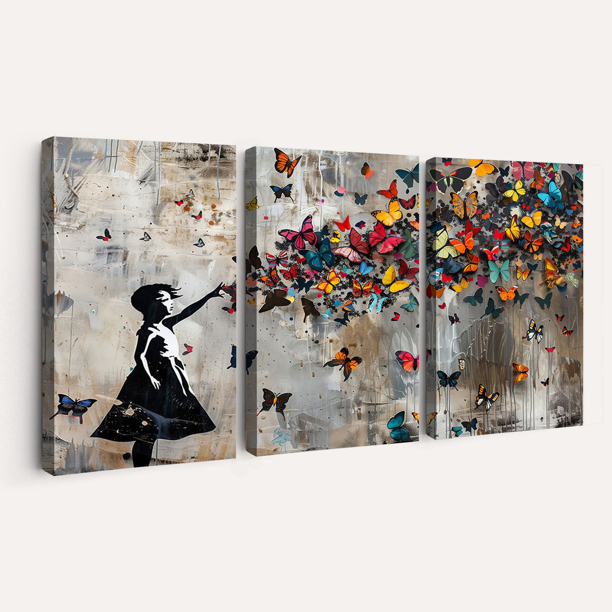 51446D-MGV-CV-24X16 - Banksy Butterfly Girl Wall Art | Modern Graffiti Canvas Print, Street Art Decor