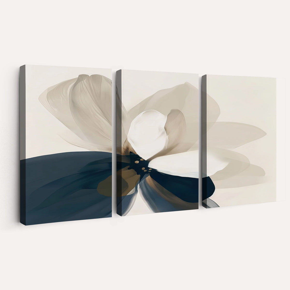 42188901-MGV-CV-24X16 - Minimal Flower Wall Art Canvas Print | Framed Beige and Navy Bloom