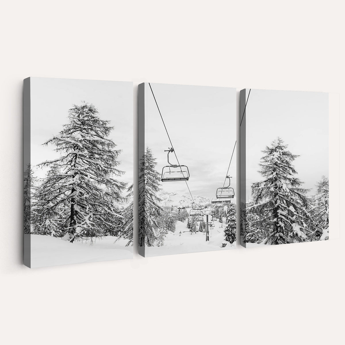 55003599D-MGV-CV-24X16 - Ski Lift Wall Art | Framed Snowy Mountain Canvas Artwork
