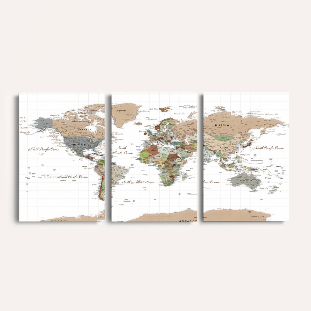 91286788-MGV-CV-36X24 - World Map Wall Art Canvas Print, Modern Decorative Framed Map Artwork Prints for Living Room, Office, Bedroom Wall Decor