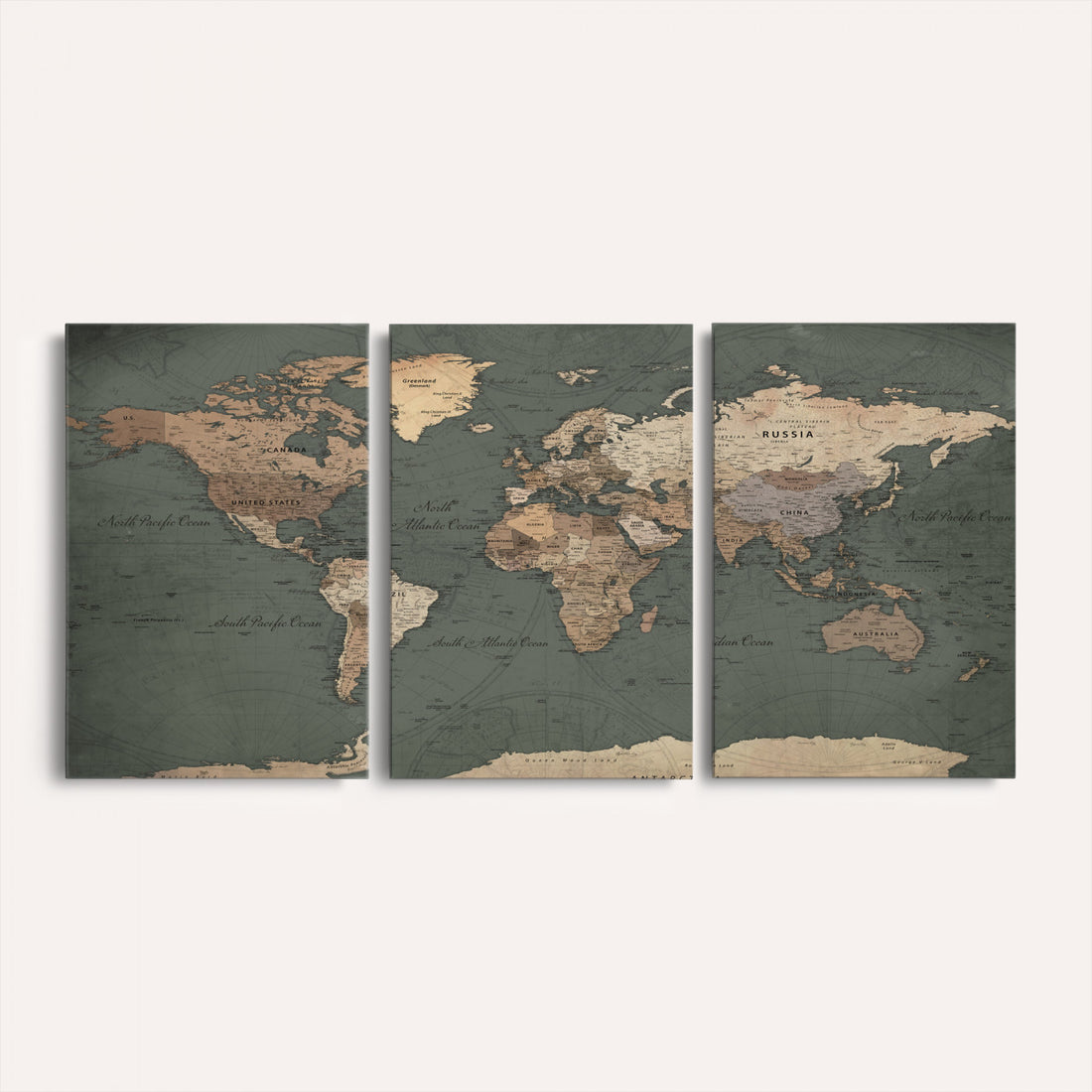 Rustic Black and Wood World Map Canvas Wall Art | Framed Travel Map