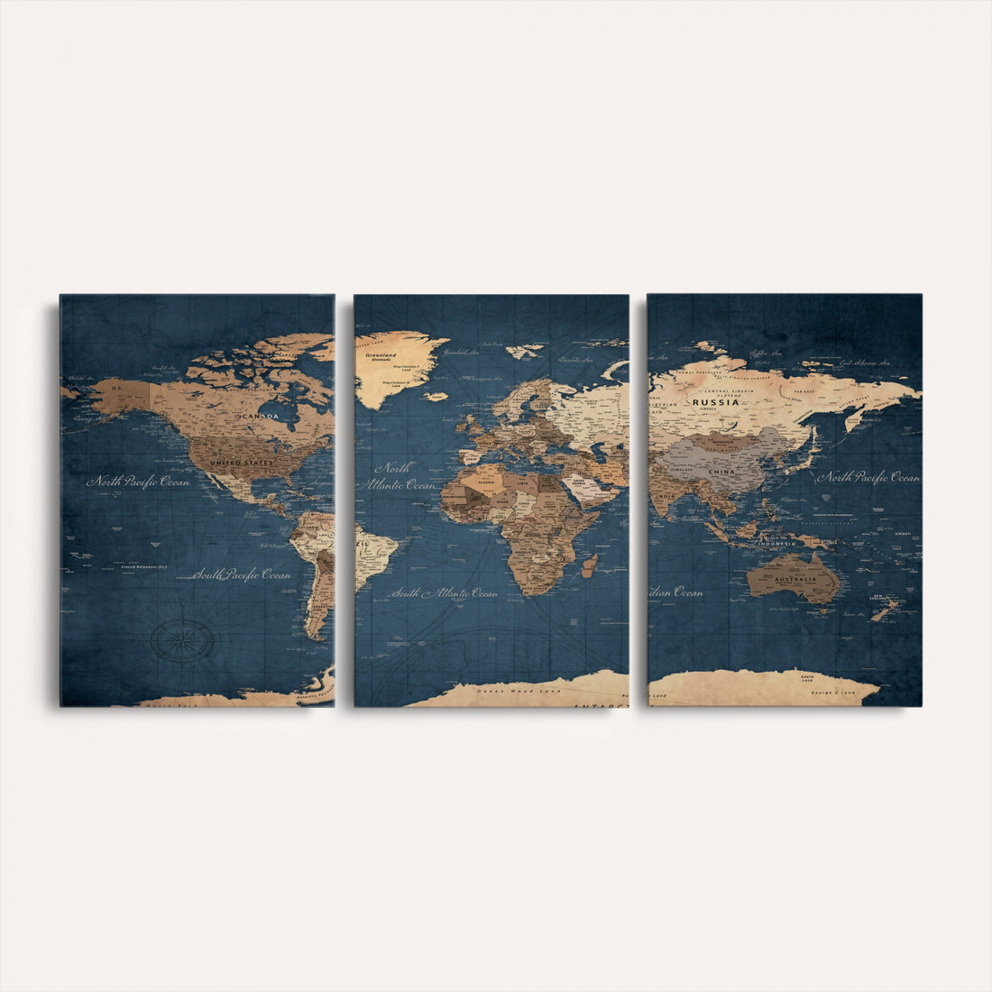 Navy Blue World Map Canvas Print | Framed Travel Map Wall Art