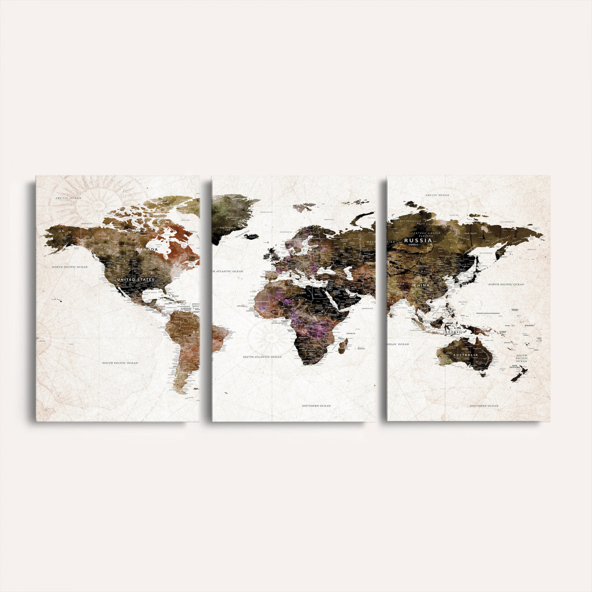 77651968-MGV-CV-36X24 - Watercolor World Map Print - Large Wall Art Canvas Print for