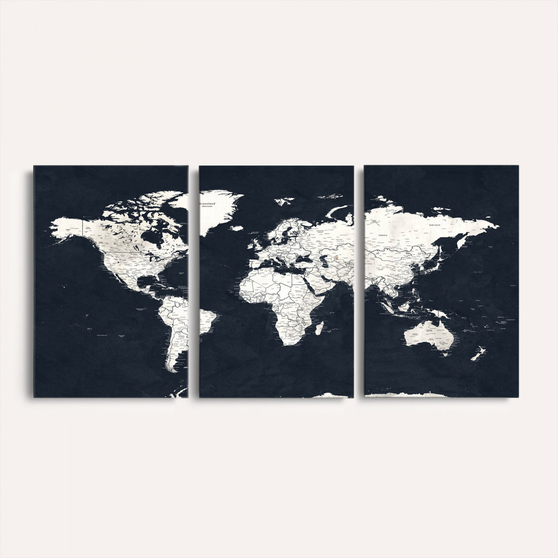 Black World Map Wall Art Canvas Print for Home Office and Meeting Room Decor