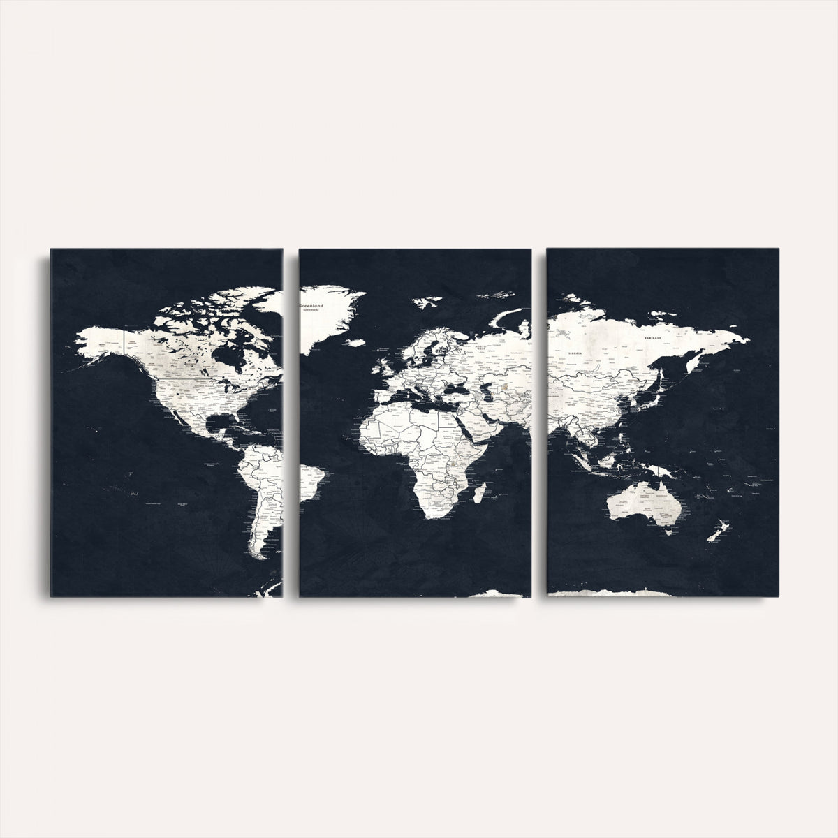 11963807-MGV-CV-36X24 - Black World Map Wall Art Canvas Print for Home Office and Meeting Room Decor