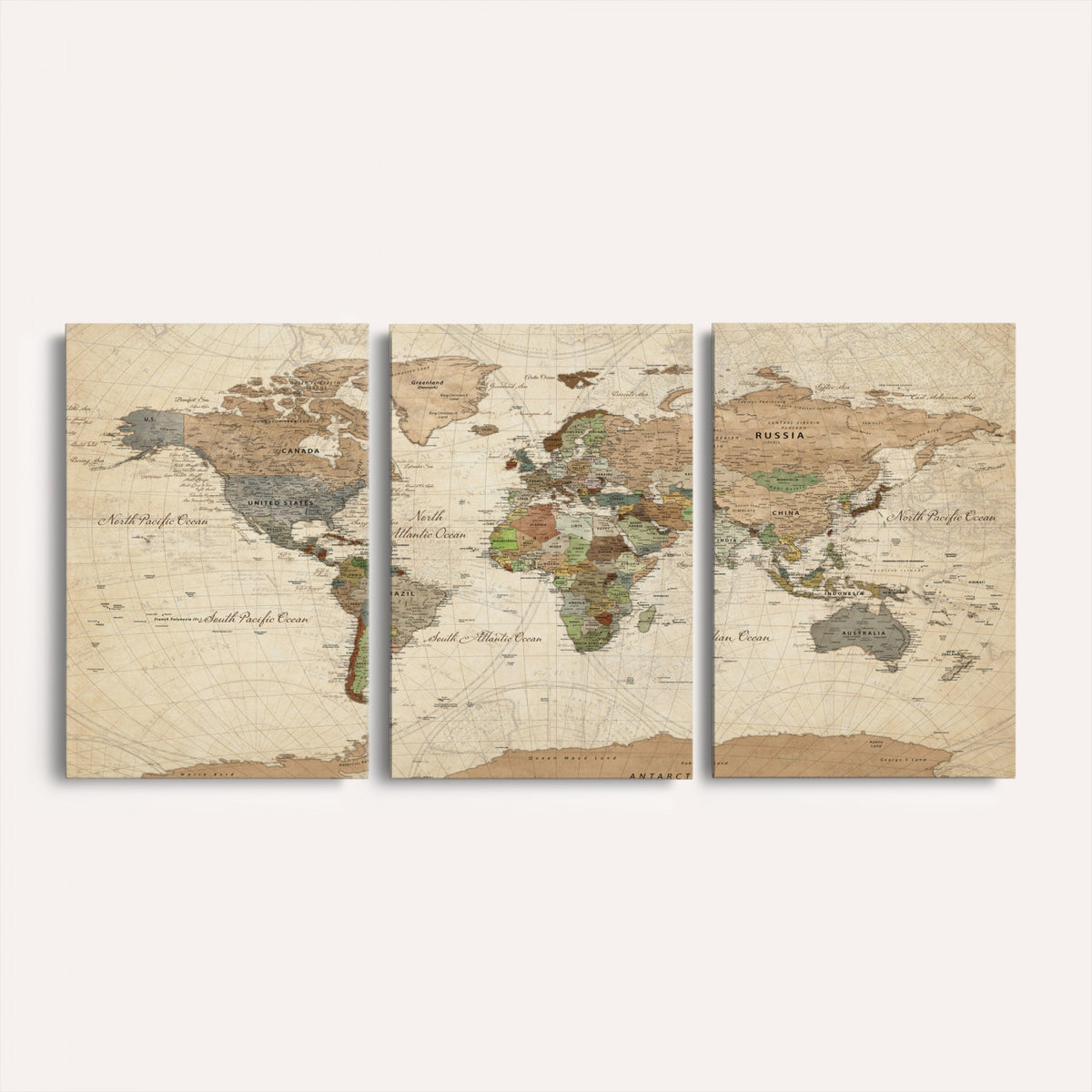 16856902-MGV-CV-36X24 - Vintage World Map Canvas Wall Art - Rustic Grunge Texture