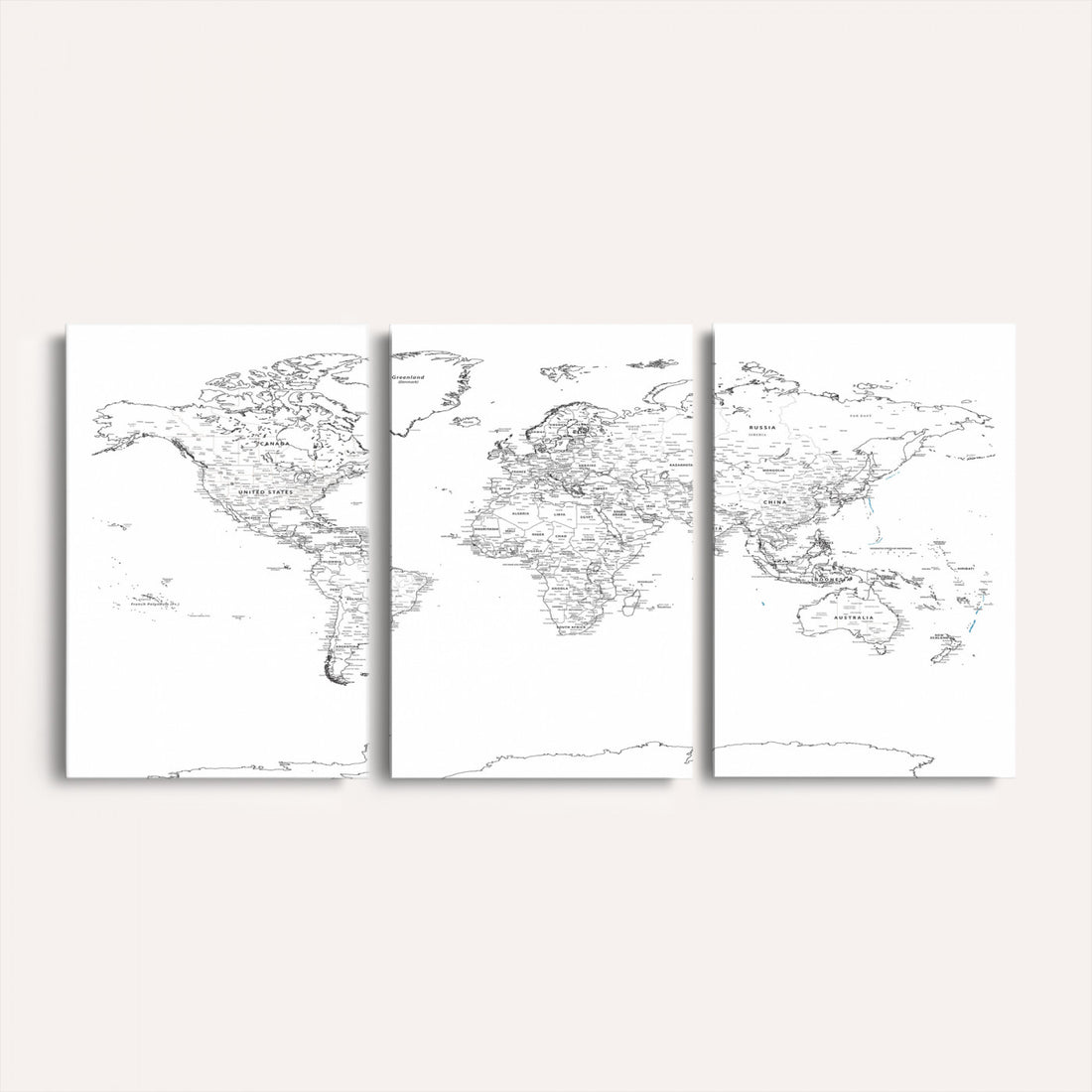 World Map Canvas Print, Framed Modern Detailed Map of the World for Home or Office