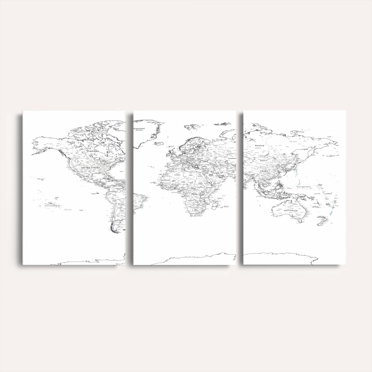 21002736-MGV-CV-36X24 - World Map Canvas Print, Framed Modern Detailed Map of the World for Home or Office