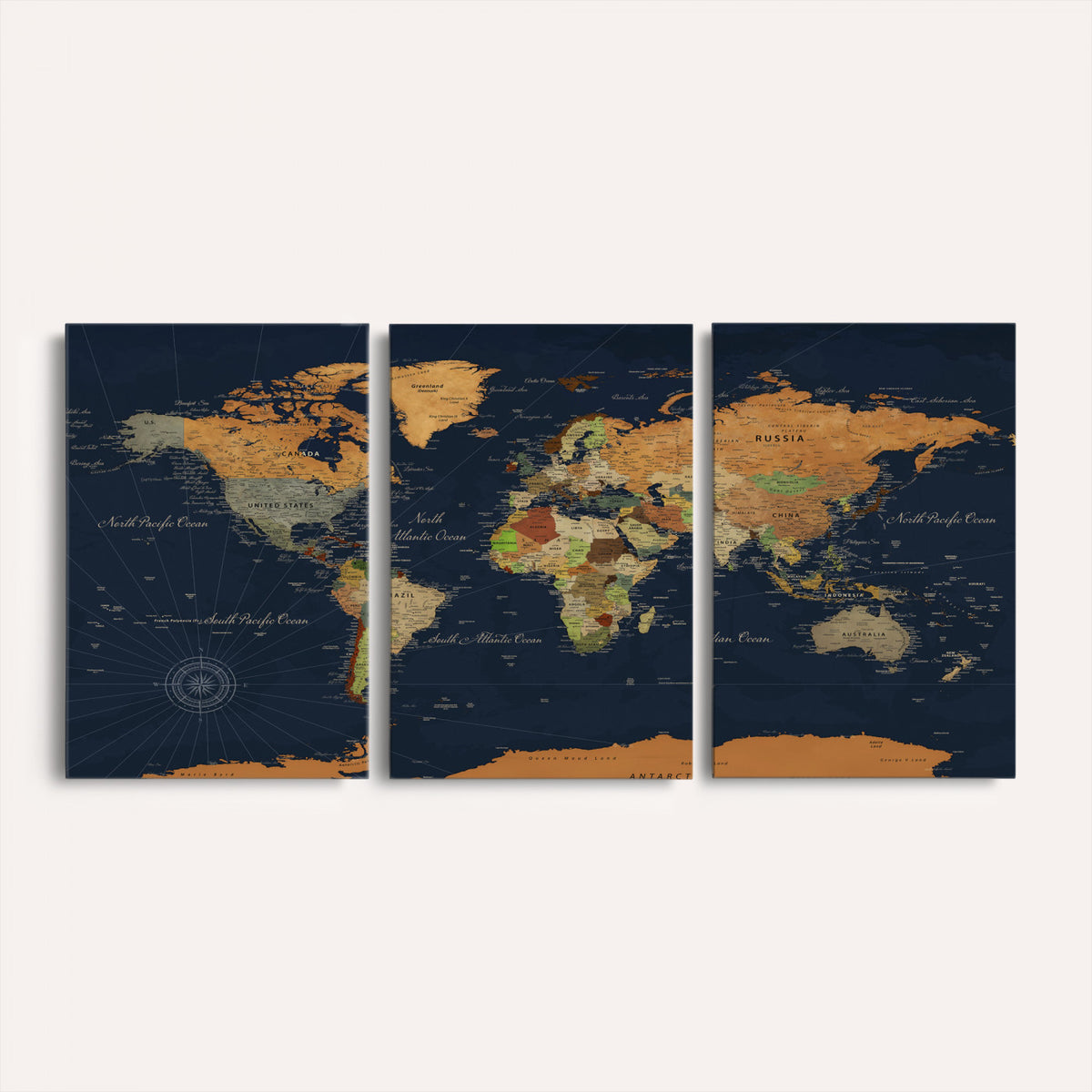 11715182-MGV-CV-36X24 - Modern World Map Canvas Print, Framed Detailed Map of the World Wall Art