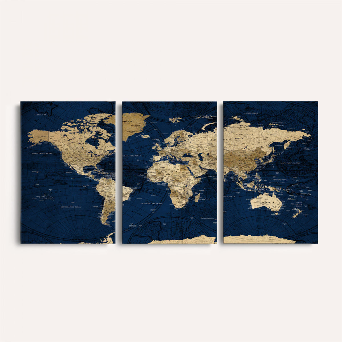 54770746-MGV-CV-36X24 - Navy Blue World Map Canvas Print – Detailed Map Minimal Navy