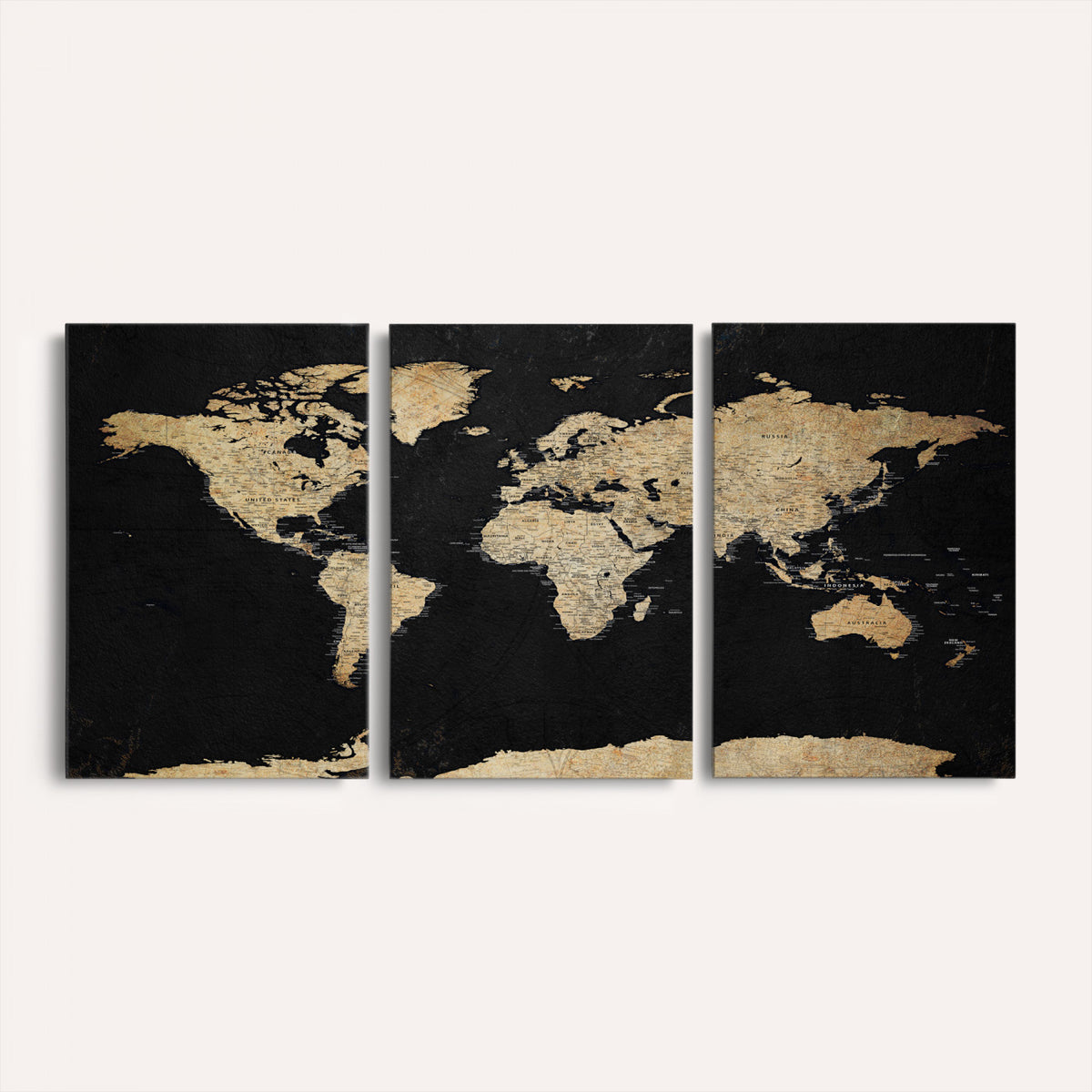 71518849-MGV-CV-36X24 - Beige World Map Canvas Wall Art Print, Minimal Black and