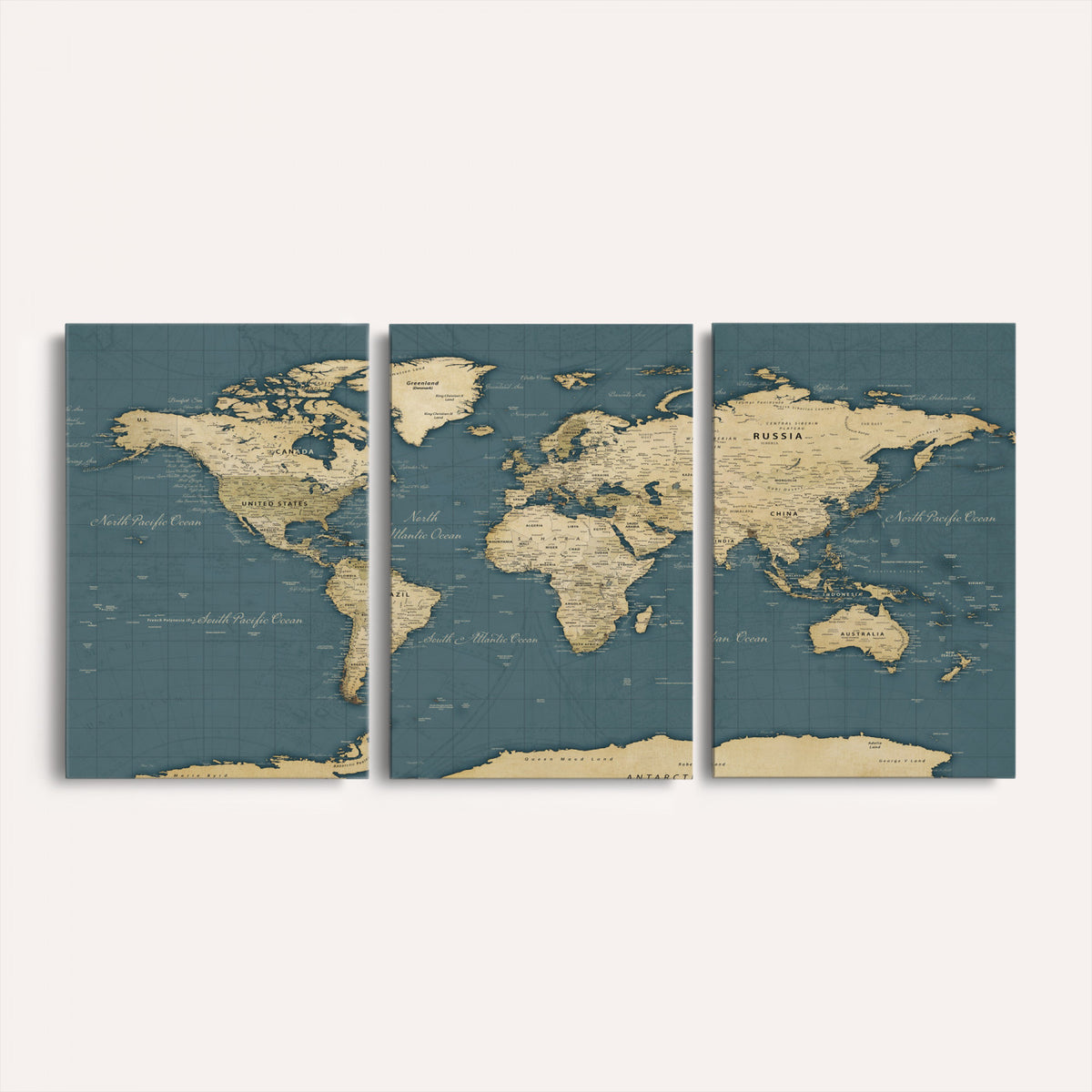 99599383-MGV-CV-36X24 - Minimal Vintage World Map Canvas Wall Art Print, Neutral
