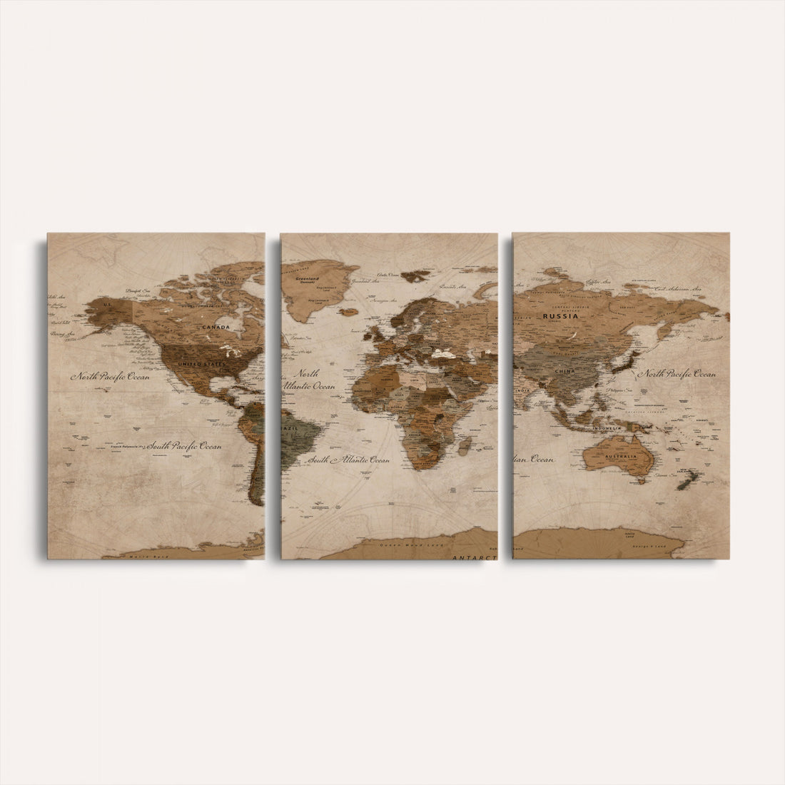 World Map Canvas Wall Art Print, Detailed Global Map Artwork
