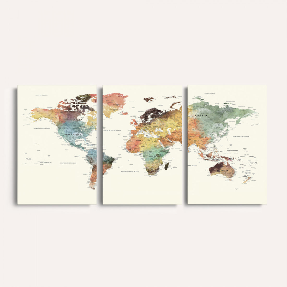 Framed World Map Wall Art Canvas Print for Living Room and Study Room