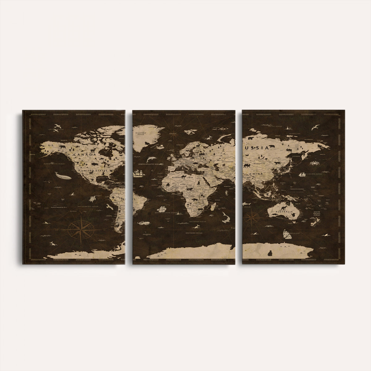 44276398-MGV-CV-36X24 - World Map Wall Art Canvas Print, Modern Decorative Framed Map Artwork Prints for Living Room, Office, Bedroom Wall Decor
