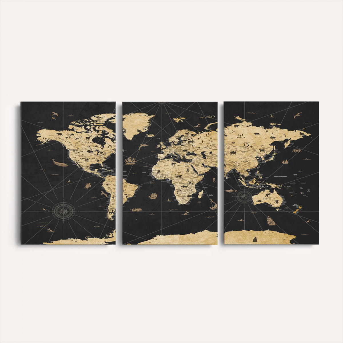 80270976-MGV-CV-36X24 - World Map Wall Art Canvas Print, Modern Decorative Framed Map Artwork Prints for Living Room, Office, Bedroom Wall Decor