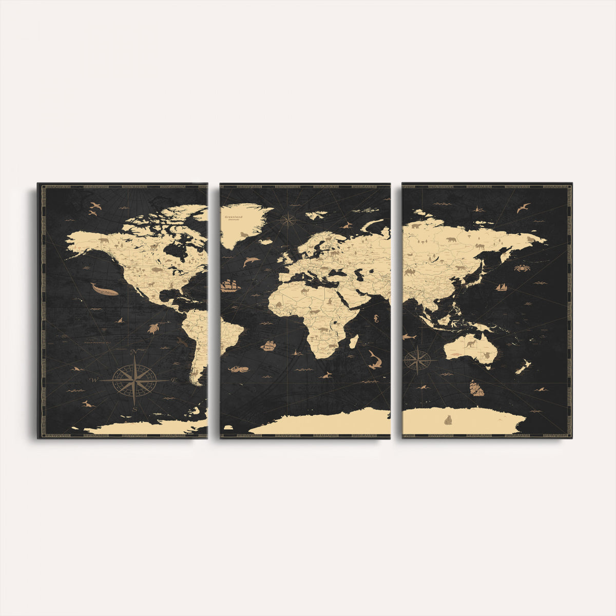 75220264-MGV-CV-36X24 - World Map Wall Art Canvas Print, Modern Decorative Framed Map Artwork Prints for Living Room, Office, Bedroom Wall Decor