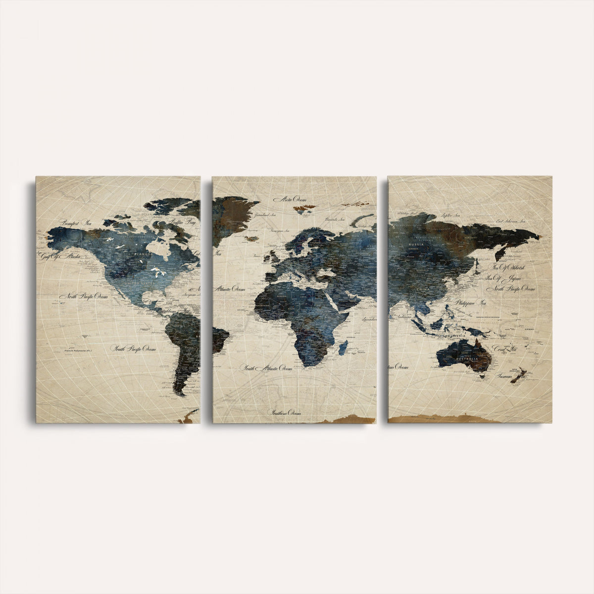72927803-MGV-CV-36X24 - World Map Wall Art Canvas Print, Modern Decorative Framed Map Artwork Prints for Living Room, Office, Bedroom Wall Decor