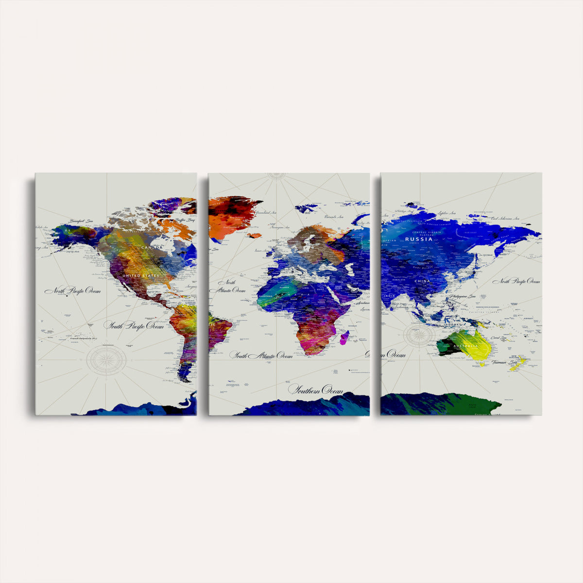 49670038-MGV-CV-36X24 - World Map Wall Art Canvas Print, Modern Decorative Framed Map Artwork Prints for Living Room, Office, Bedroom Wall Decor