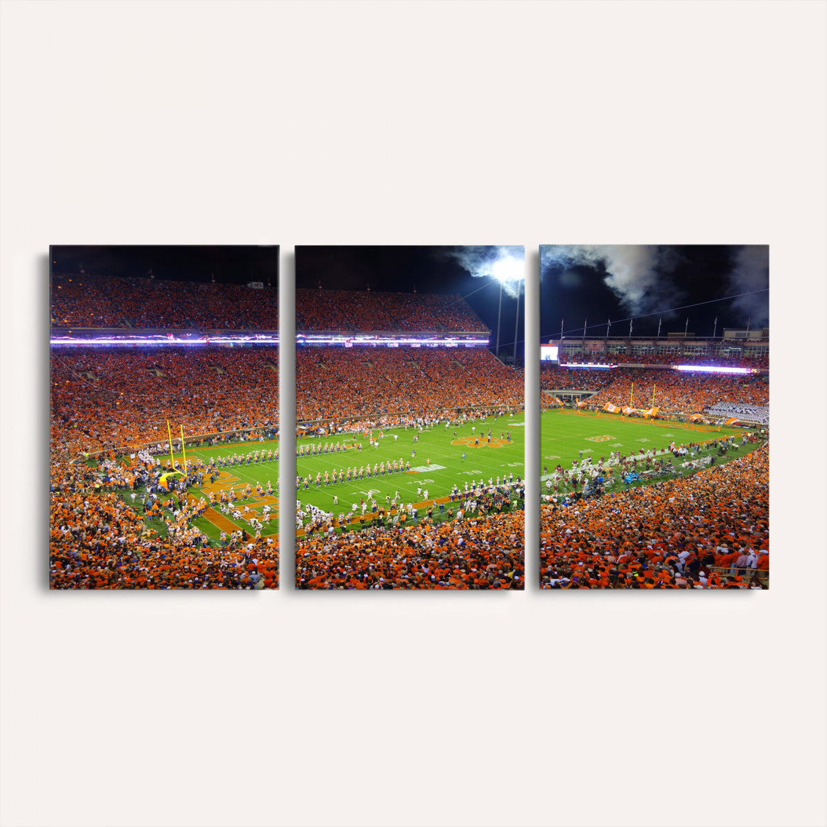 43662631-MGV-CV-36X24 - Clemson Football Stadium Wall Art Canvas Print, College Football Crowd Night Game Scene, Orange Stadium Panorama Wall Decor