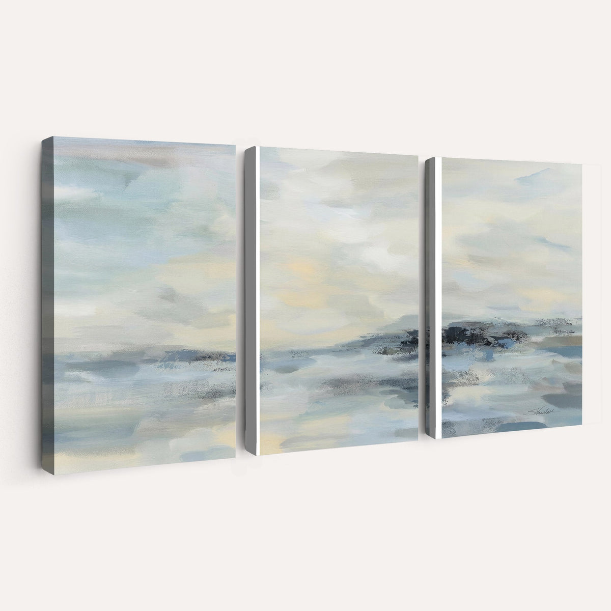 Abstract Coastal Landscape Wall Art Canvas Print | Soft Blue Gray Minimalist Art