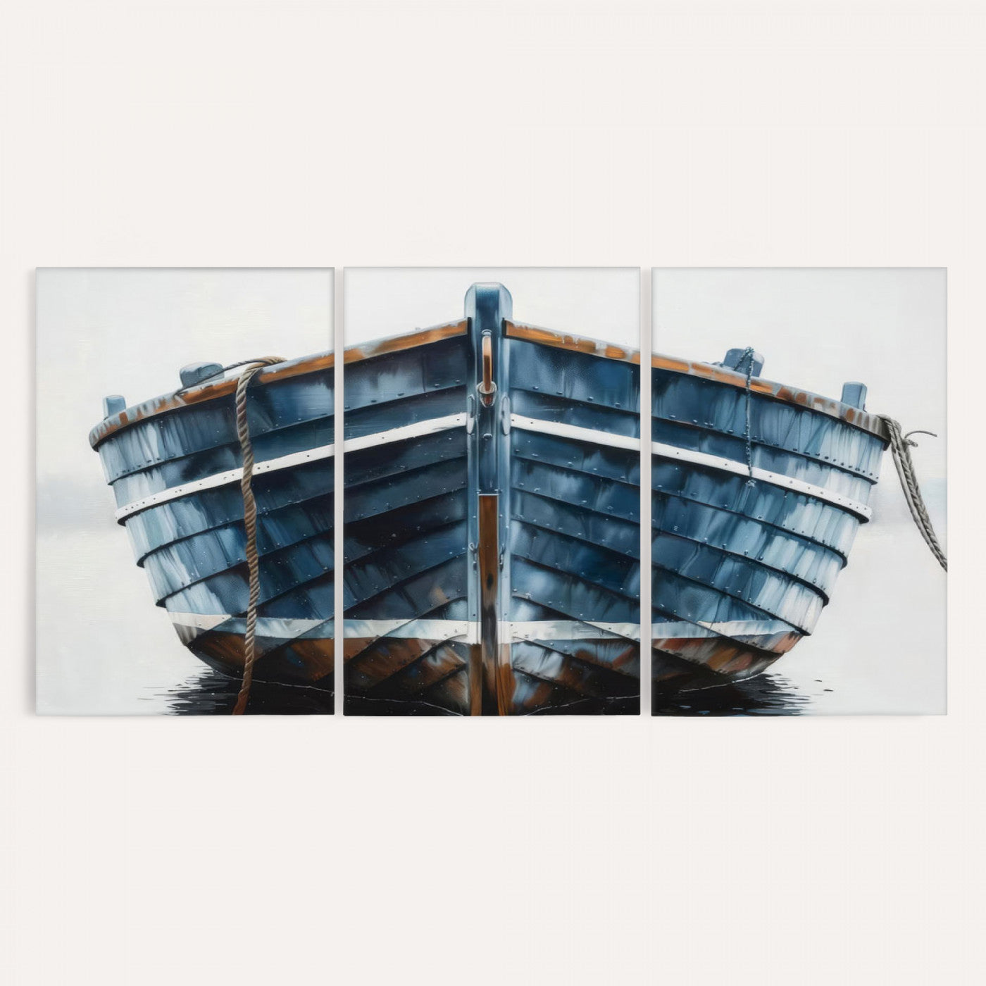 21601740-MGV-CV-36X24 - Blue Wooden Rowboat Canvas Wall Art, Coastal Nautical Boat Painting Print for Lake Beach House Decor, Minimalist Maritime Decor Artwork