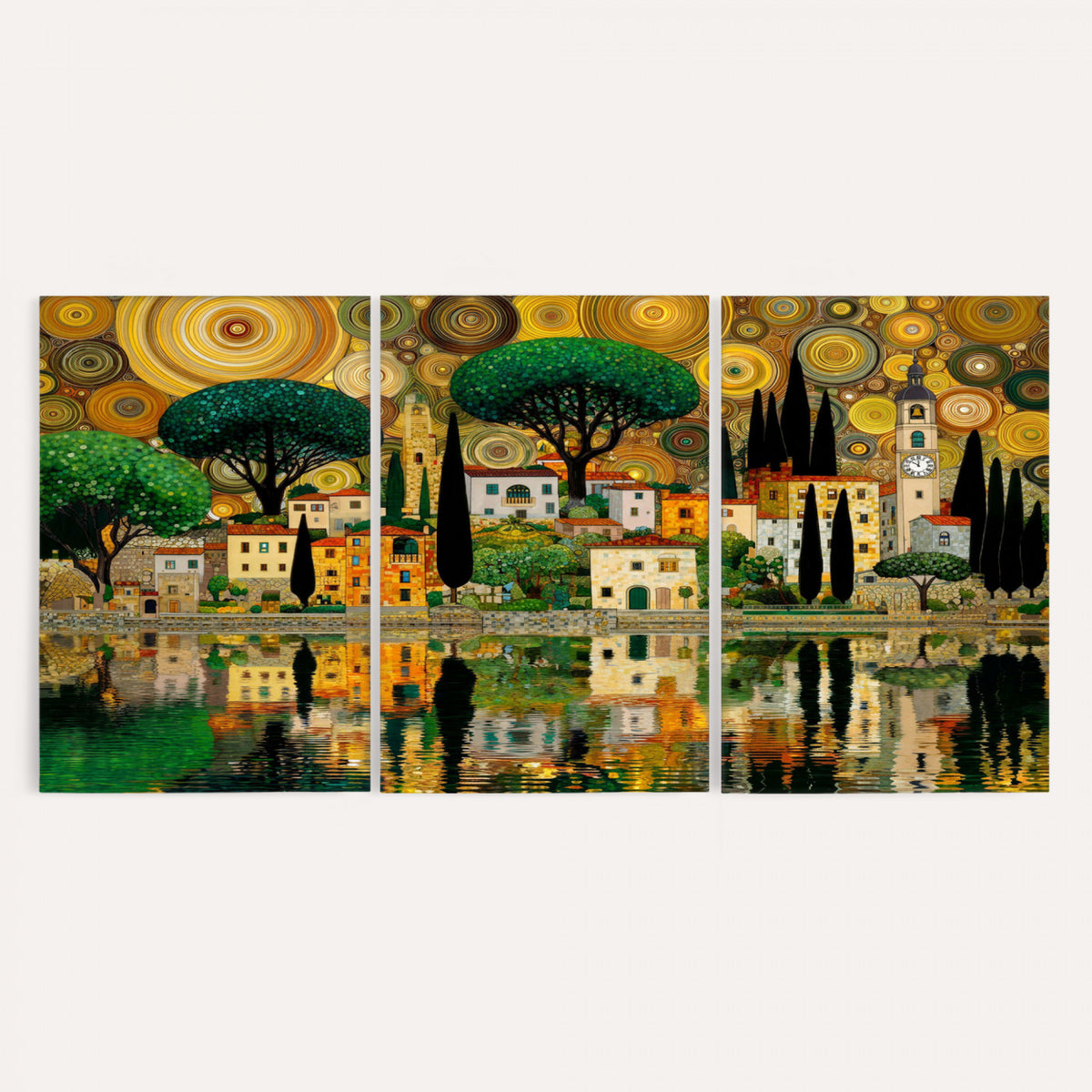 93010897-MGV-CV-36X24 - Gustav Klimt Golden Cityscape Wall Art Canvas Print,