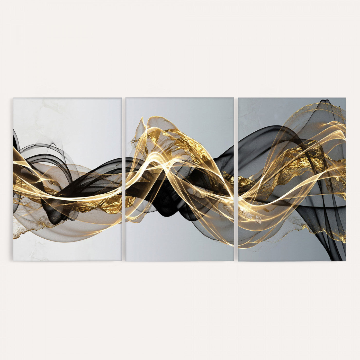79483321DL-MGV-CV-36X24 - Black and Gold Abstract Wall Art, Modern Wave Canvas Print, Elegant Flowing Smoke Art, Luxury Living Room Decor
