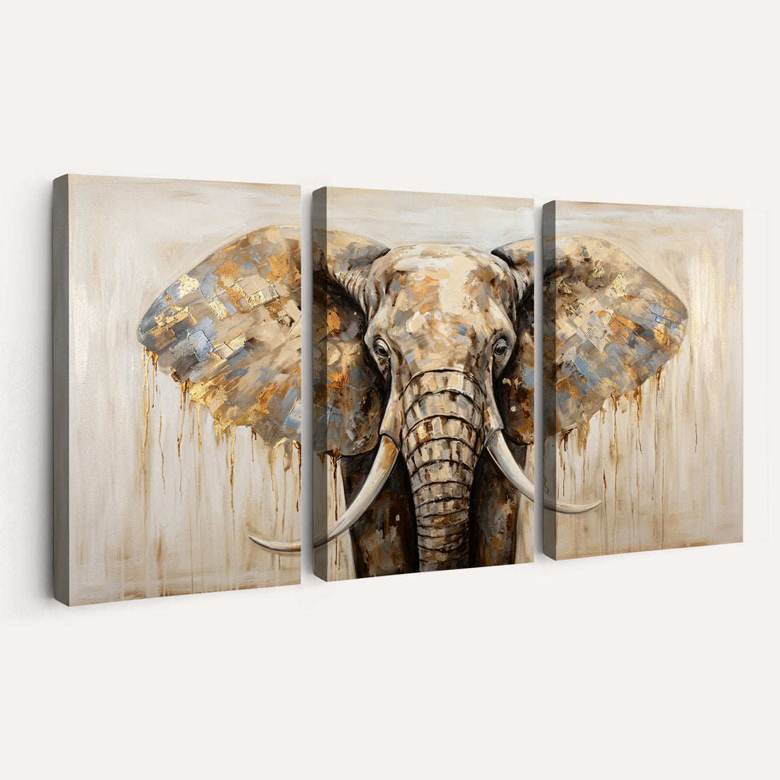 Gold Leaf Elephant Canvas Wall Art Abstract African Wildlife Painting Print