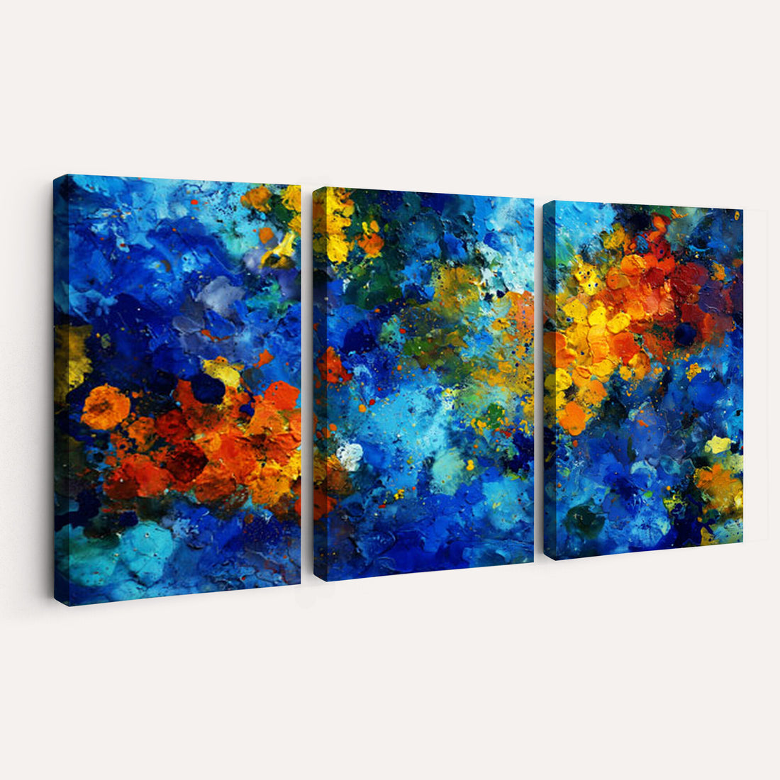 Vibrant Blue Abstract Canvas Wall Art Colorful Painterly Oil Painting Style Print