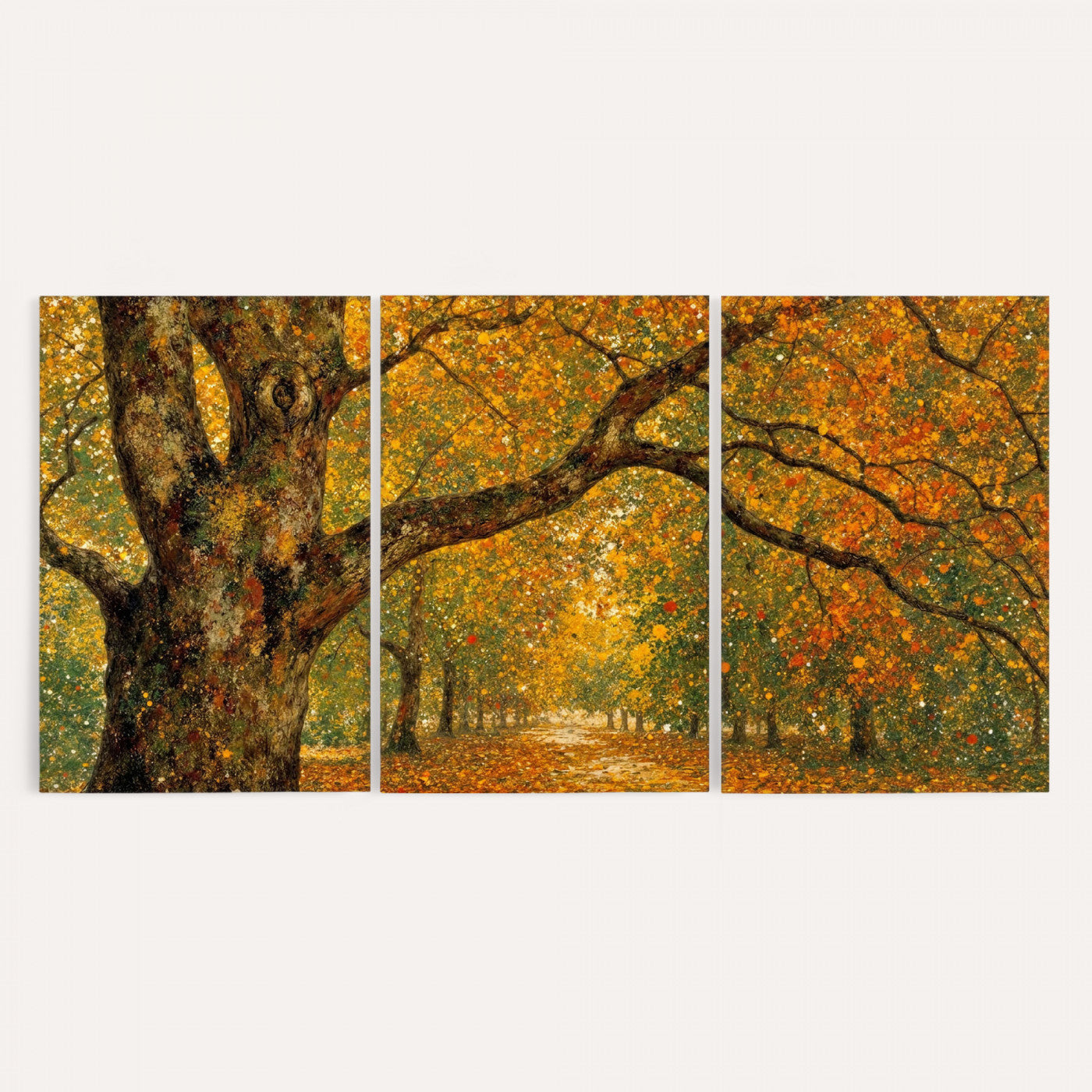 11536138-MGV-CV-36X24 - Vintage Autumn Forest Path Wall Art Canvas Print, Golden Leaves Impressionist Painting Print