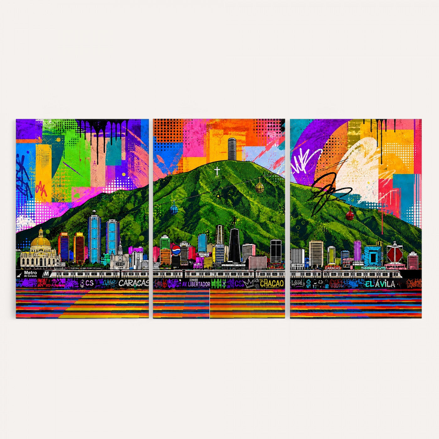 86696255-MGV-CV-36X24 - Mount Ávila, Caracas, Venezuela Wall Art Print by Artist Yorlette - Graffiti Caracas Skyline Canvas Art, Colorful Street Artwork - Venezuela El Avila Poster Print