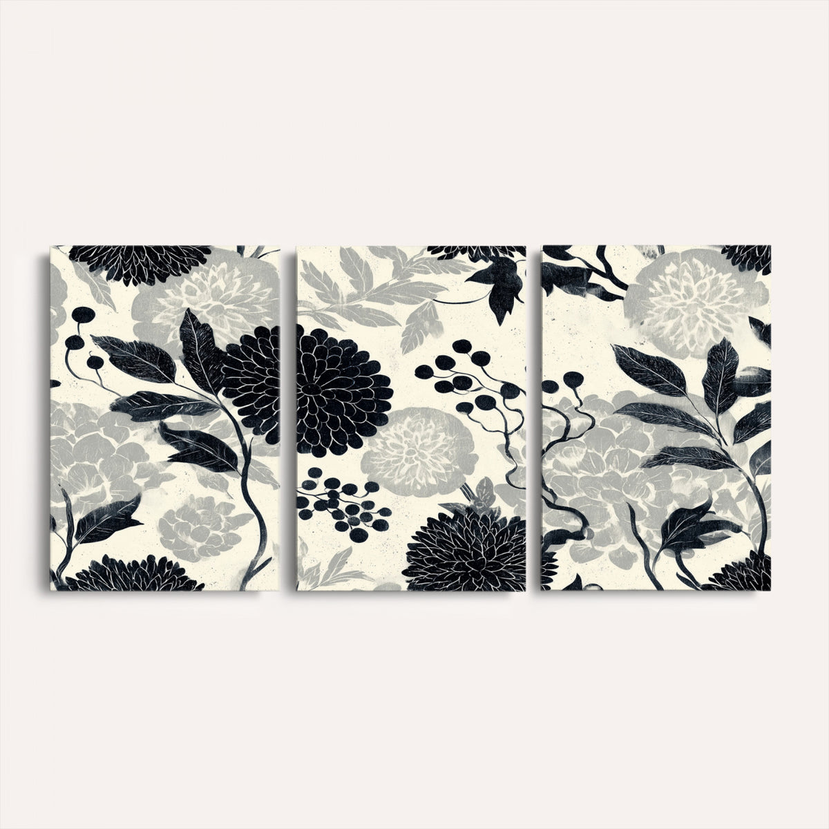 27269625-MGV-CV-36X24 - Traditional Chinese Pattern Tapestry Wall Art, Vintage Chinoiserie Peony Fabric Hanging, Antique Black Grey Living Room Japandi Gift