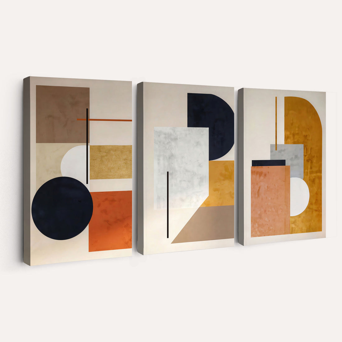 Mid Century Modern Geometric Canvas Wall Art, Abstract Triptych Print
