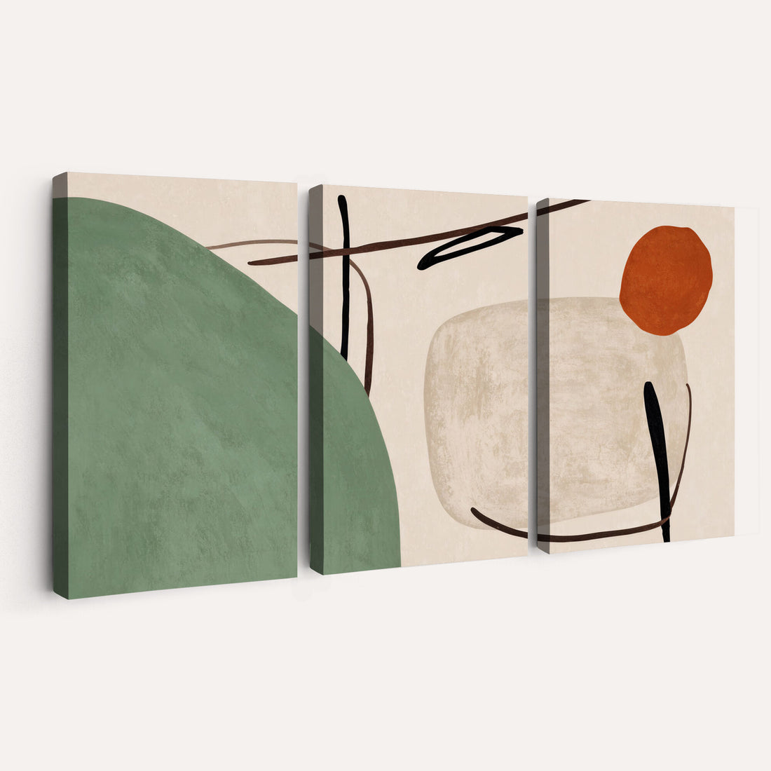 Mid Century Modern Geometric Canvas Wall Art, Abstract Triptych Print