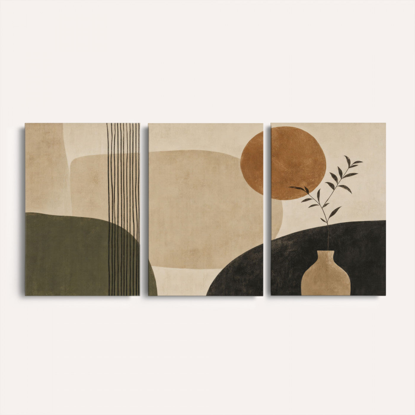 85289499-MGV-CV-60X30-3P - Boho Abstract Sun Canvas Wall Art, Minimalist Sage Green Botanical Print