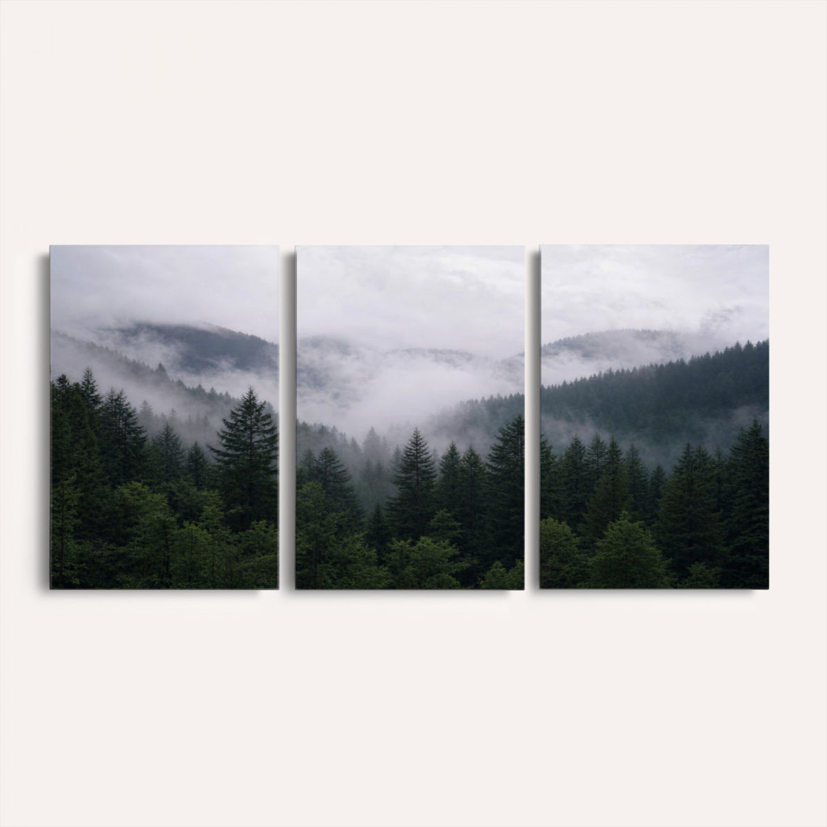 25432119-_Poster-30x20 - Misty Mountain Pine Forest Canvas Print 3 Piece Framed Wall Art Extra Large Floating Frame Nature Poster Made in USA