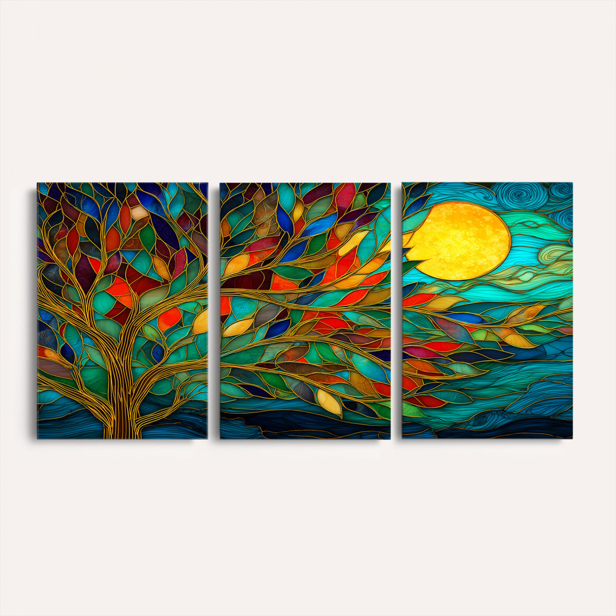 11877152-MGV-CV-36X24 - Stained Glass Tree Of Life Wall Art - Vibrant Mosaic Nature Home Decor