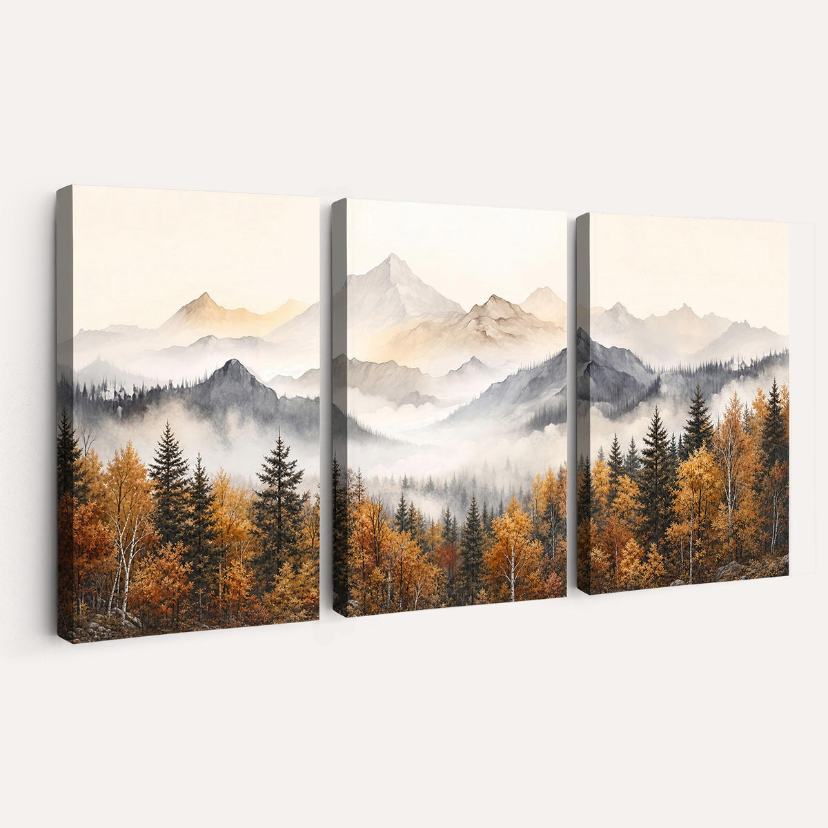 19544118-_Poster-30x20 - Misty Mountain Autumn Forest Canvas Wall Art - Watercolor Fall Nature Landscape Print