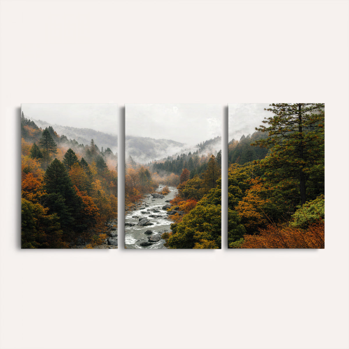 95540697-MGV-TP-30X20 - Misty River Mountain Valley Canvas Wall Art - Autumn Forest Landscape Nature Print