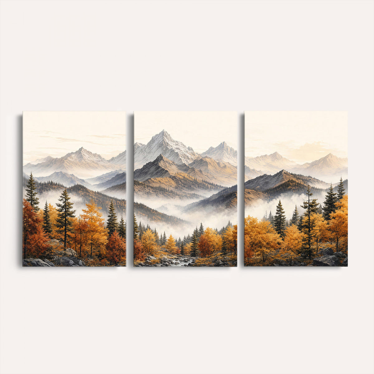 21309099-MGV-TP-30X20 - Extra Large Misty Mountain Autumn Forest Canvas Wall Art - Watercolor Fall Nature Landscape Print