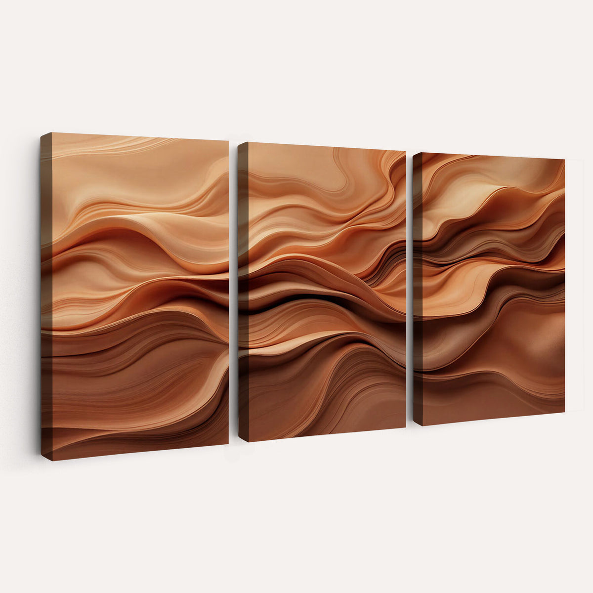 82230697-MGV-CV-36X24 - Modern Abstract Fluid Waves Canvas Wall Art - Minimalist Warm Terracotta Beige Sand Print