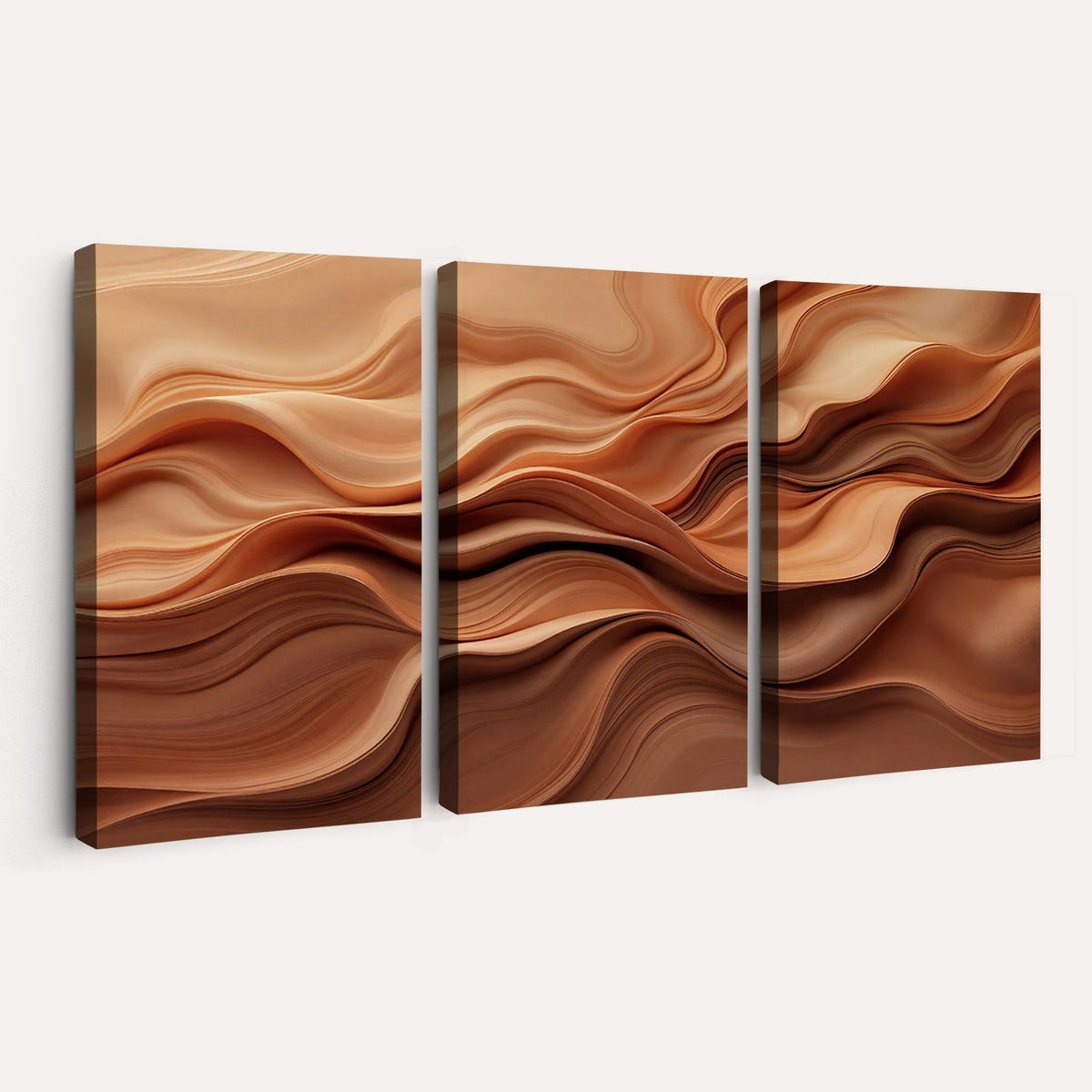 82230697-_Poster-30x20 - Modern Abstract Fluid Waves Canvas Wall Art - Minimalist Warm Terracotta Beige Sand Print