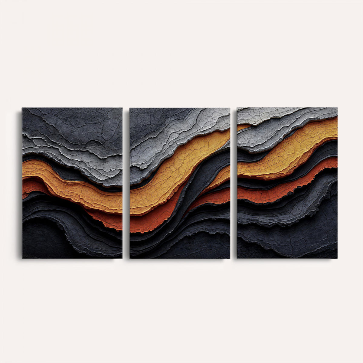 59852489-MGV-CV-36X24 - Abstract Waves Canvas Wall Art - Modern Terracotta and Charcoal Gray Print